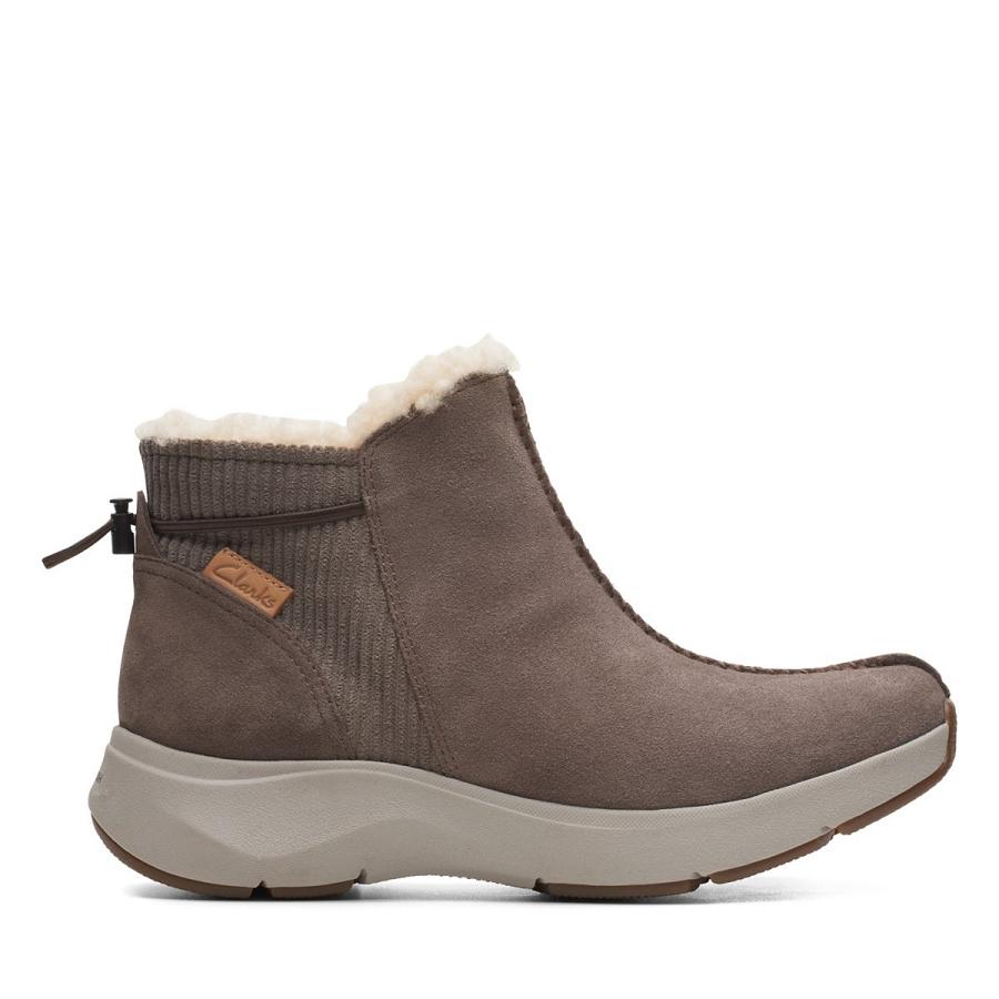 Grey Brown Clarks Wave2.0 Alp Women\'s Boots | SG_EQ385