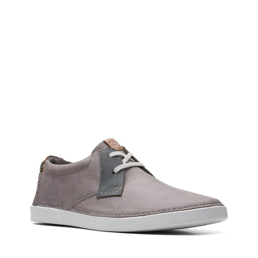 Grey Clarks Gereld Low Leather Men's Sneakers | SG_FA62