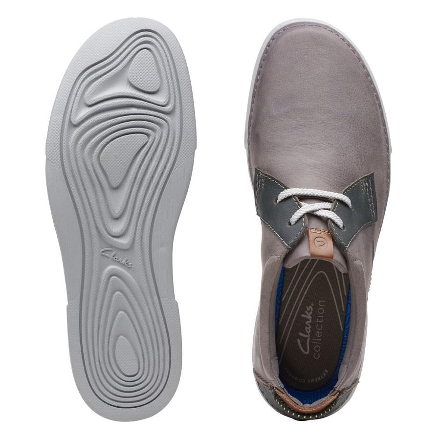 Grey Clarks Gereld Low Leather Men's Sneakers | SG_FA62