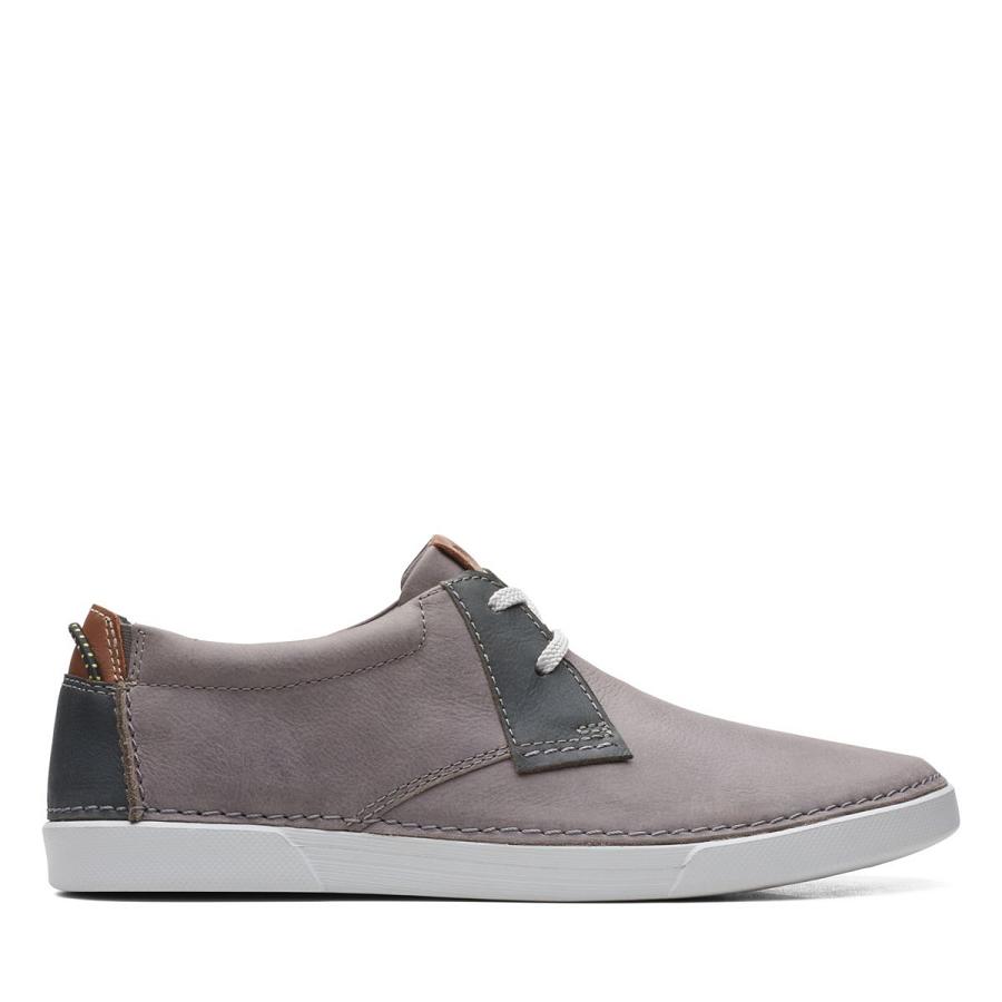 Grey Clarks Gereld Low Leather Men\'s Sneakers | SG_FA62