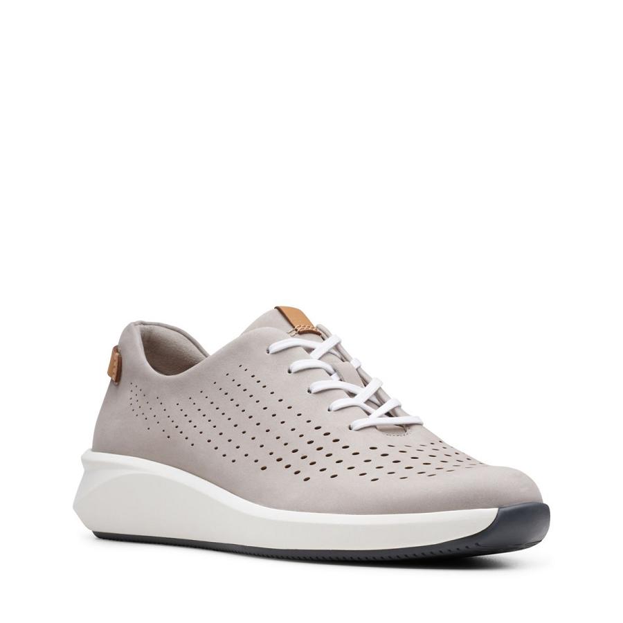 Grey Clarks Un Rio Tie Stone nubuck Women's Sneakers | SG_AH382