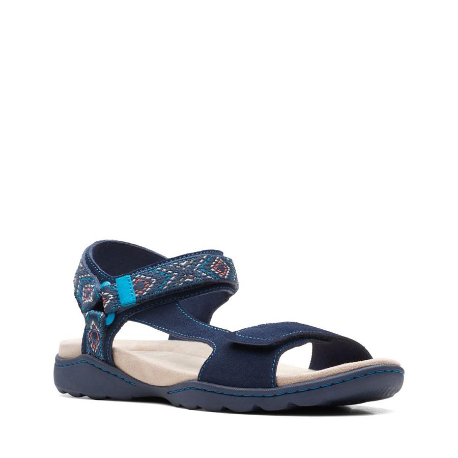 Navy Clarks Amanda Step Suede Women's Sandals | SG_FA158