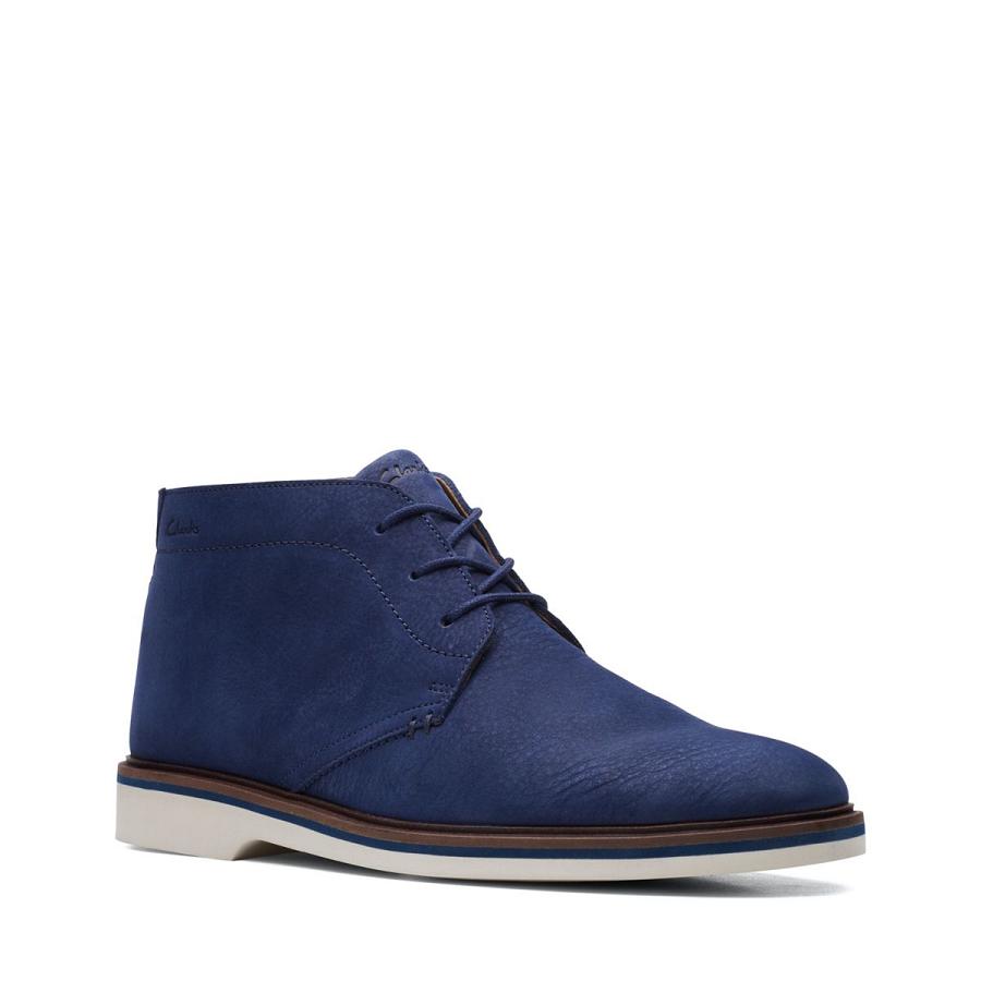 Navy Clarks Malwood Mid Nubuck Men's Boots | SG_FA86