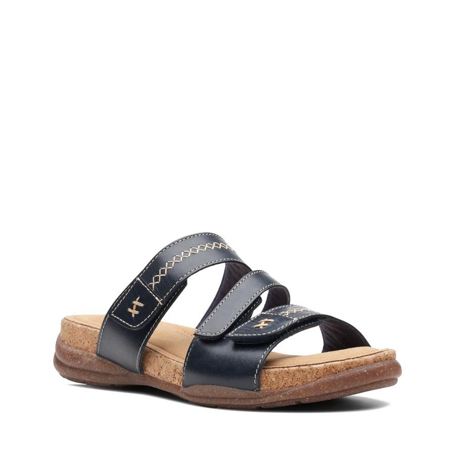 Navy Clarks Roseville Bay Leather Women's Sandals | SG_NE342