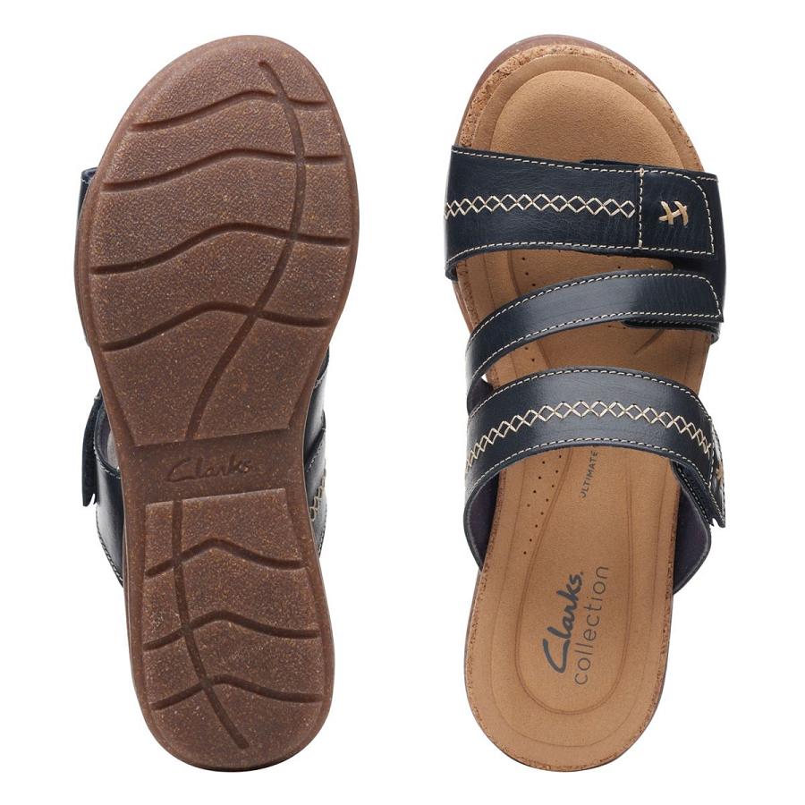 Navy Clarks Roseville Bay Leather Women's Sandals | SG_NE342