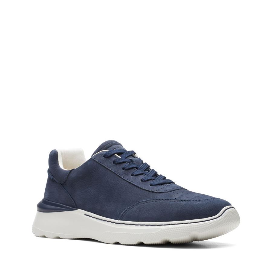 Navy Clarks Sprint Lite Lace Nubuck Men's Sneakers | SG_BD101