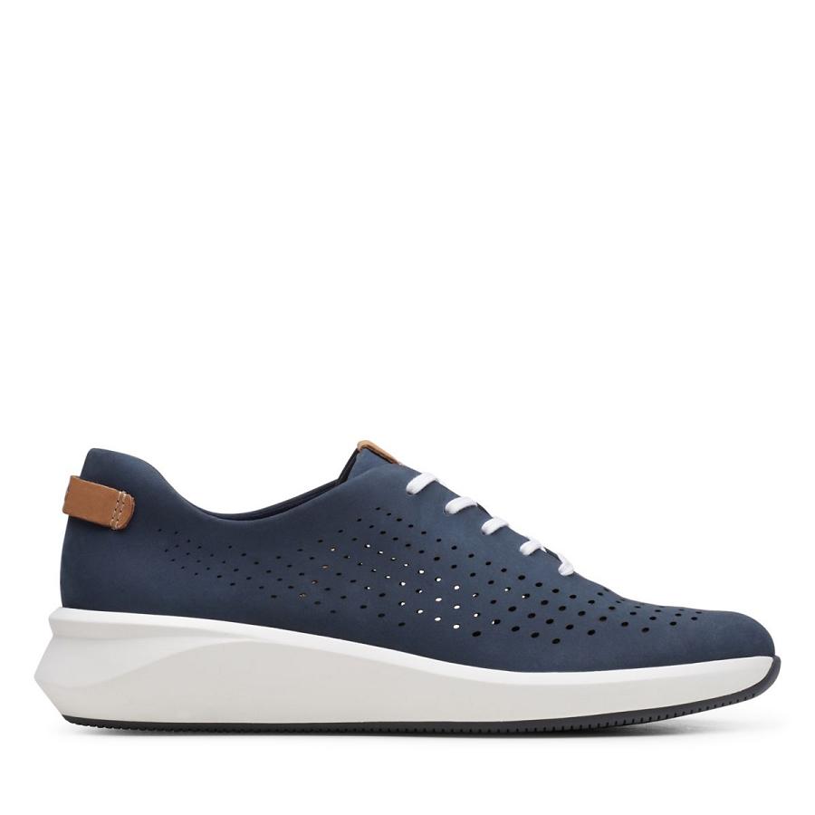 Navy Clarks Un Rio Tie Nubuck Women\'s Sneakers | SG_WC381