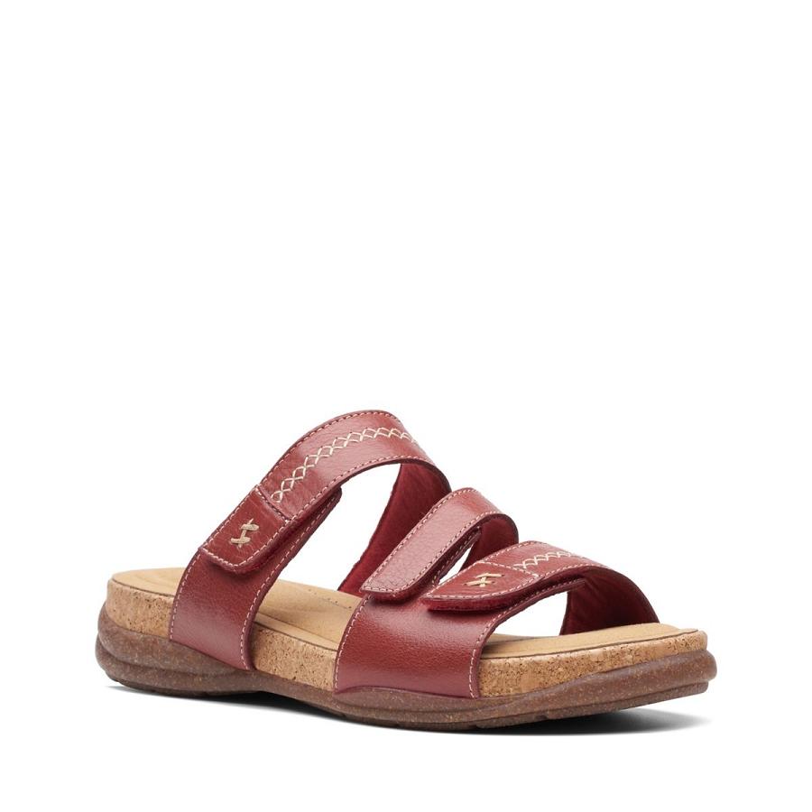 Red Clarks Roseville Bay Leather Women's Sandals | SG_MR343