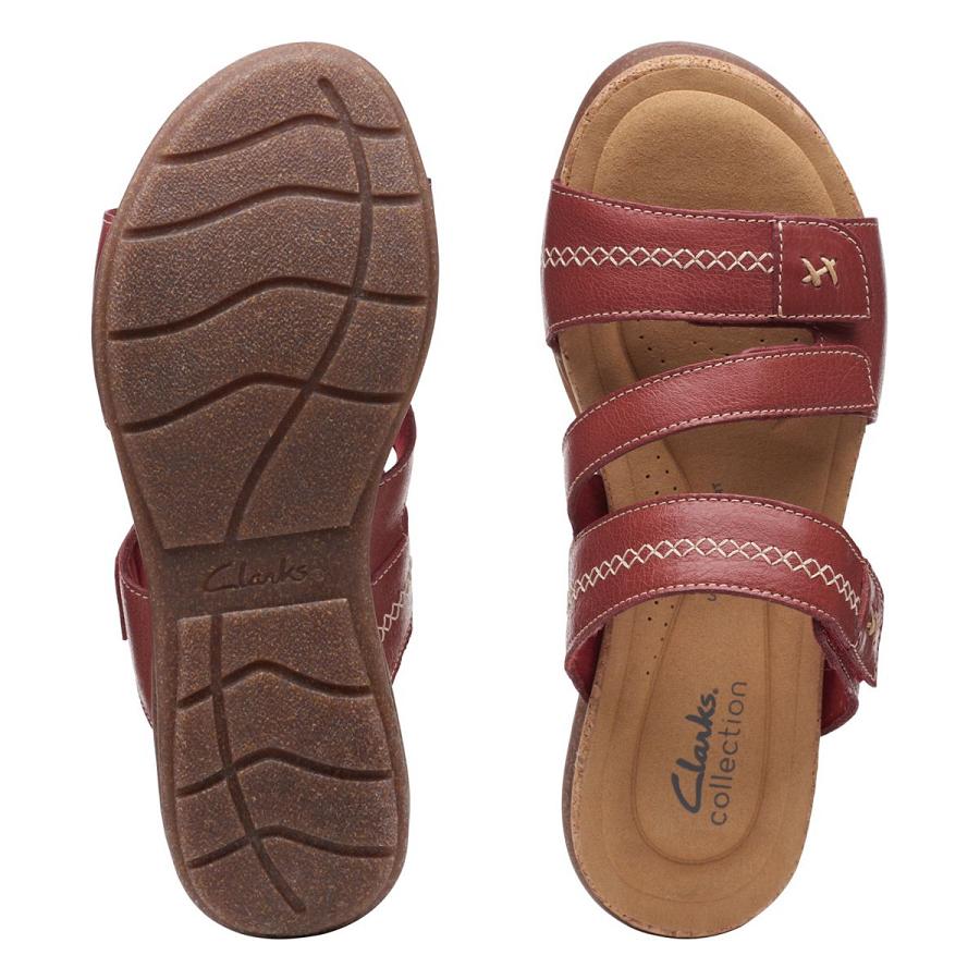 Red Clarks Roseville Bay Leather Women's Sandals | SG_MR343