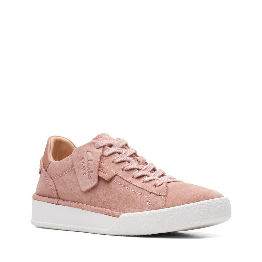 Rose Clarks Craft Cup Lace Suede Women's Sneakers | SG_BD209