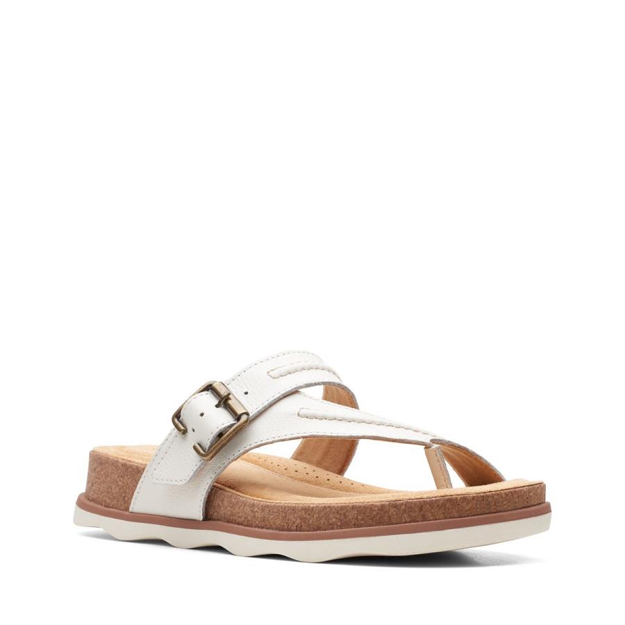 White Clarks Brynn Madi Leather Women's Sandals | SG_QF176