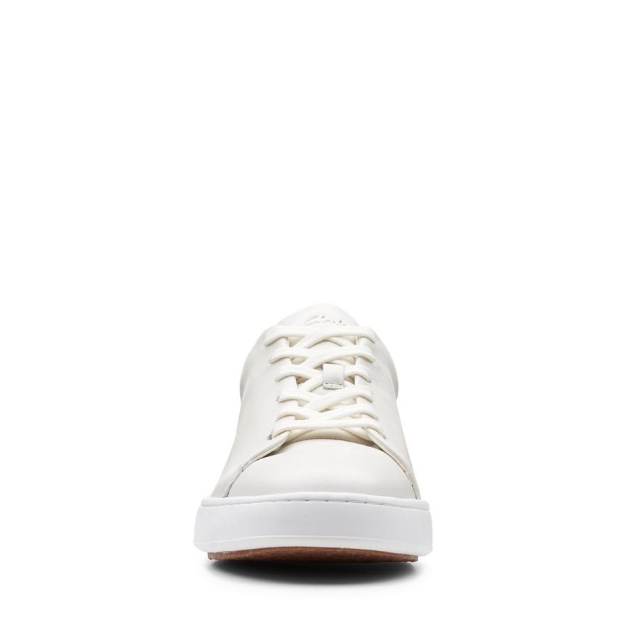 White Clarks Court Lite Lace Leather Men's Sneakers | SG_BD17