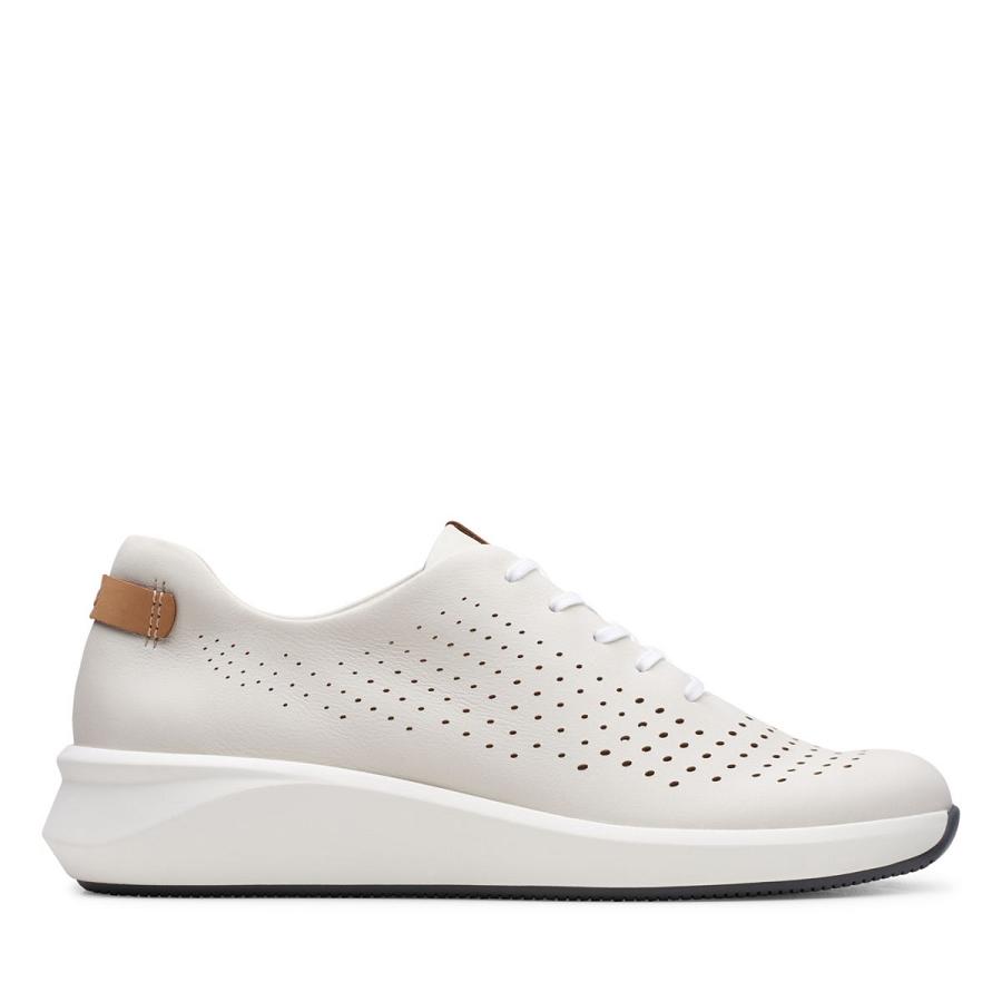 White Clarks Un Rio Tie Leather Women\'s Sneakers | SG_QF380