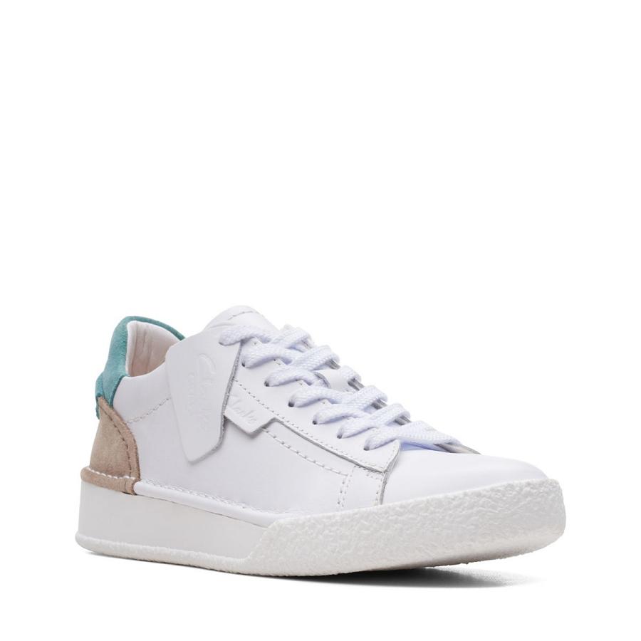 White / Turquoise Clarks Craft Cup Lace Women's Sneakers | SG_FA206