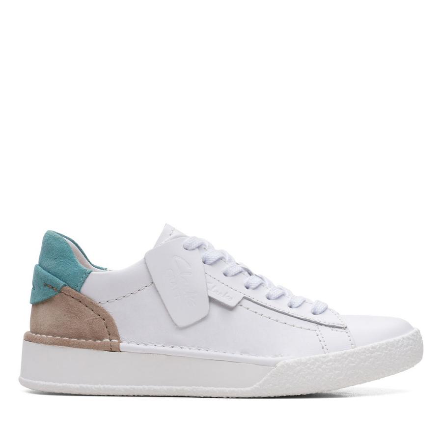 White / Turquoise Clarks Craft Cup Lace Women\'s Sneakers | SG_FA206